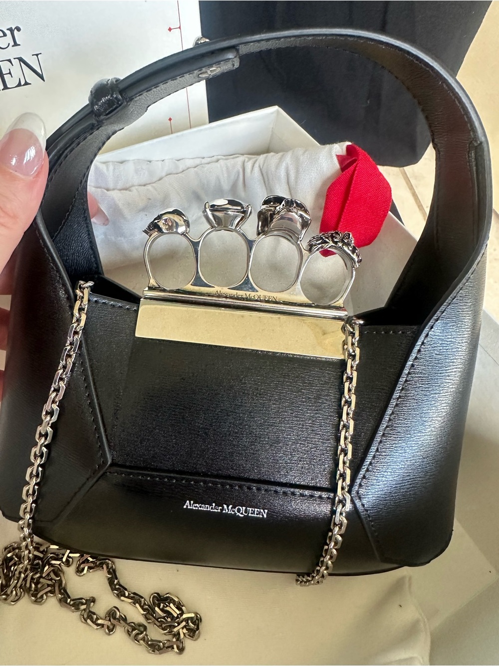 ✨Giftable✨- Alexander McQueen Black Leather Mini Knuckle-Top Shoulder/Crossbody✨ - Picture 8 of 14